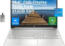 2022 HP 15.6″ FHD Laptop Computer, 11th Gen Intel Core i5-1135G7(Beats Intel i7-1065G7), 16GB RAM, 512GB PCIe SSD, Intel Iris X Graphics, HD Webcam, HDMI, Bluetooth, Win 10, Silver, 32GB USB Card