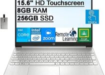 2022 HP 15.6″ HD Touchscreen Laptop Computer, 10th Gen Intel Core i3-1005G1, 8GB RAM, 256GB SSD, Intel UHD Graphics 620, HD Audio, HD Webcam, USB-C, Bluetooth, Win 10, Silver, 32GB SnowBell USB Card