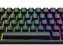 AEON Gaming AC61M GK61 Mechanical Gaming Keyboard – 61 Keys Aluminum Case Two USB-C Ports PBT Keycap Hot Swappable RGB Backlight Programmable for PC/Mac Gamer (Gateron Optical Blue, Black Color)