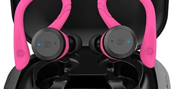 APEKX Bluetooth Headphones True Wireless Earbuds with Charging Case IPX7 Waterproof Stereo Sound Earphones Built-in Mic in-Ear Headsets Deep Bass for Sport Running Pink