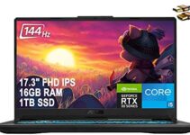 ASUS TUF Gaming F17 Laptop 17.3″ FHD 144Hz IPS Display 11th Gen Intel 6-Core i5-11260H (Beats i7-8850H) 16GB RAM 1TB SSD GeForce RTX 3050 4GB RGB Backlit Keyboard USB-C Win 10 + HDMI Cable