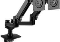 Amazon Basics Dual Monitor Stand – Lift Engine Arm Mount, Aluminum – Black