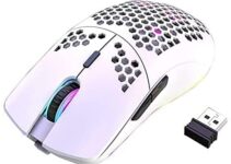 Aquav Rechargeable 2.4 GHz Wireless Honeycomb Hollow Gaming Mouse, Lightweight up to 3200 DPI, 16 RGB Rainbow Backlit Matte White