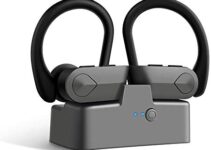 Bluetooth 5.0 Wireless Earbuds with Earhooks & Charging Case CRSCN Sweatproof Sport Headphones Built in Mic in-Ear Volume Control Earphones 40H Playtime HD Stereo Binaural Call Headset for Running