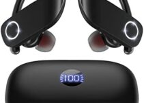 Bluetooth Headphones, Wireless Earbuds Supports Wireless Charging & Type-C Charging with LED Power Display, 100H Playtime 2500mAh Charging Case as Power Bank Wireless Headsets for Sports Exercise