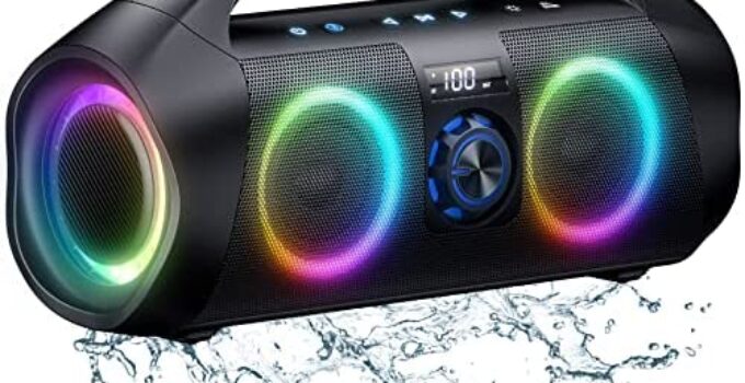 Bluetooth Speaker, 60W Sound(80W Peak), Booming Bass,5-Mode Beat-Driven Colorful Lights,IPX7 Waterproof, Phone Charger,Pair 100 Speakers BT 5.0 Wireless Portable Speakers for Outdoor,Party,Home,Travel