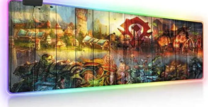 COLEFOR World of Warcraft RGB Soft Gaming Mouse Pad Large Oversized Glowing Led Extended Mousepad Non-Slip Rubber Base Computer Keyboard Pad Mat 31.5X 11.8in