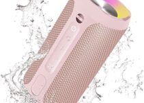COVERY Portable Waterproof Bluetooth IPX67 Speaker Press Call Button to Switch Between Bluetooth Pairing and Aux-in Mode Baby Pink