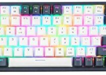 CQ84 RGB Mechanical Gaming Keyboard, Programmable RGB Backlit, Blue Switches, USB Wired 75% Compact 84 Keys Anti-Ghosting for Mac, PC, White and Blue