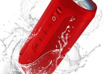 EDUPLINK Portable Bluetooth Waterproof Speaker Switch Between Bluetooth Pairing and Aux-in Mode by Call Button Red