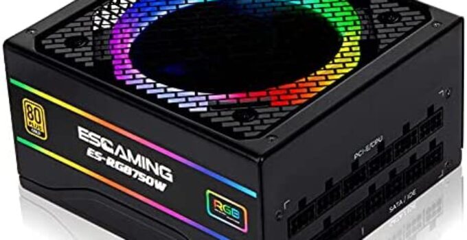 ESGAMING RGB Power Supply 750W, Computer Power Supplies Fully Modular 80+ Gold Certified PSU, ATX 12V & EPS 12V Active PFC Power Supply for PC Gaming with ARGB Lighting Modes