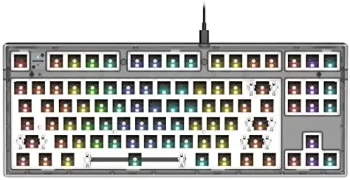 FL ESPORTS MK870 CMMK 87 Keys RGB Modular Mechanical Keyboard, 80% TKL Wired Gaming Keyboard DIY Kit w/Hot-Swap Switch Sockets (5-pin) & Customizable Software Supported (Barebones, Frosted Black)