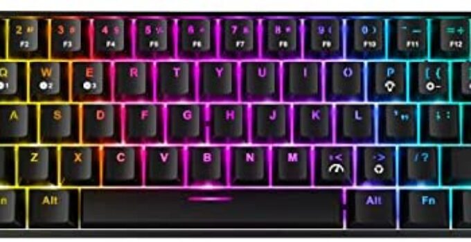 Fiodio 61 Keys RGB Wireless and Wired Mechanical Gaming Keyboard with Blue Switches, Audible Click Sound Rainbow Portable Compact Mini Office Keyboard for Windows PC Gaming, (F-SG61)