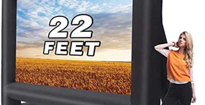GYUEM 22 feet Projector Screen – Inflatable Outdoor and Indoor Theater Movie Screens – Includes Rope, Blower,Tent Stakes – Great for Outdoor Party Backyard Pool Fun