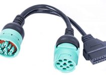 Green Type 2 J1939 9pin Female to OBD2 and to J1939 Male Splitter Y Cable for Truck Freightliner GPS ELD Tracker