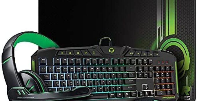 HyperGear 4-in-1 Gaming Kit RGB Backlit Gaming Keyboard, 4 Level DPI Switch Mouse, Stereo Gaming Headphones with Mic, Mousepad for PC in Game & Online Chat