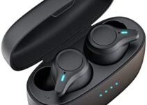 KOSETON E10 True Wireless Bluetooth Earbuds, Titanium Black – Wireless Earbuds for Running and Sport, Charging Case Included, Dual Microphones, 30 Hour Battery and Great Sound Quality