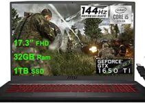MSI 2021 Flagship GF75 Thin Gaming 17 Laptop 17.3” FHD IPS 144Hz 10th Gen Intel 4-Core i5-10300H(Beat i7-8850H) 32GB RAM 1TB SSD GeForce GTX 1650Ti 4GB Backlit USB-C Win10 + iCarp HDMI Cable