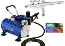 Master Airbrush Multi-purpose Gravity Feed Dual-action Airbrush Kit with 6 Foot Hose and a Powerful 1/5hp Single Piston Quiet Air Compressor