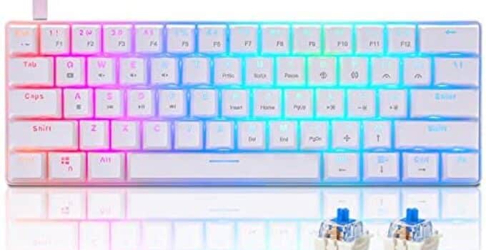 Mechanical Gaming 60% Keyboard RGB Multi-Color Backlit CHONCHOW BS-8104 Compact 61 Key Blue Switch Macro Definiation Compatible with Windows 7/8/10 iMac Xbox one X Ps4(White,Blue Switch)