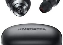 Monster Wireless Earbuds,Super Fast Charge,Bluetooth 5.0 in-Ear Stereo Headphones with USB-C Charging Case,Built-in Mic for Clear Calls,Water Resistant Design for Sports,Black.