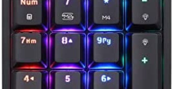 Motospeed Macro Mechanical Numeric Keypad USB Wired 21 Keys Mini Numpad Portable Keypad RGB Backlight Gaming Keypad Extended Layout for Cashier(Fully Programmable Keys)