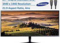 Newest Samsung 34” Ultrawide Gaming Monitor WQHD (3440 x 1440) PC Computer for Business Student, VESA Mounting, FreeSync, Split Screen, 75 Hz, 4ms, 21:9 Aspect Ratio, 178°, w/HubXcel HDMI Cable