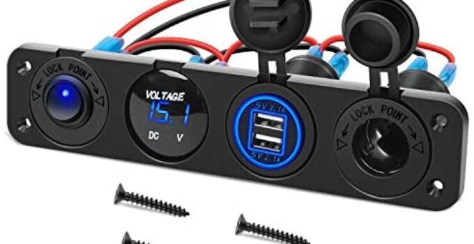Nilight 4 in 1 ON/OFF Charger Socket Panel Dual USB Socket Power Outlet & LED Voltmeter &Cigarette Lighter Socket& LED Lighted ON Off Rocker Toggle Switch for Truck Car Marine Boats RV,2 Yeas Warranty