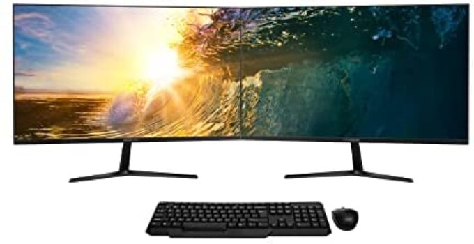 Packard Bell AirFrame 27 Inch Ultra Slim Bezel Desktop Monitor, 2 Pack & Wireless Keyboard and Mouse Combo, FHD IPS LED 1920 x 1080p, 75 Hz, 5 MS, VESA Mounting, Tilt Adjustment, HDMI and VGA