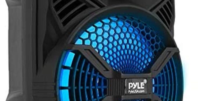 Portable Bluetooth PA Speaker System – 300W Rechargeable Outdoor Bluetooth Speaker Portable PA System w/ 8” Subwoofer 1” Tweeter, Microphone In, Party Lights, MP3/USB, Radio, Remote – Pyle PPHP836B