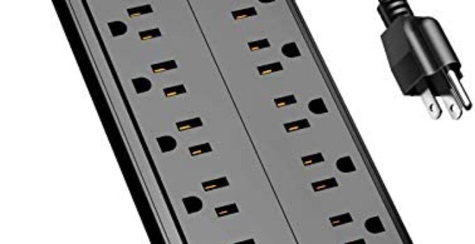 Power Strip, Alestor Surge Protector with 12 Outlets and 4 USB Ports, 6 Feet Extension Cord (1875W/15A), 2700 Joules, ETL Listed, Black