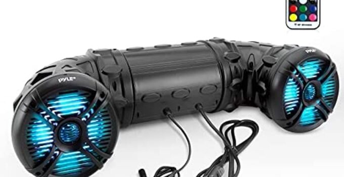 Pyle Marine ATV Powered Speakers – 4.0 Wireless Bluetooth, 800 Watt, Color Changing LED Lights, IP44 Waterproof, 6.5“ Dual Audio Sound System for UTV, Golf Carts, Jetski and Snowmobile – PLATV65BT