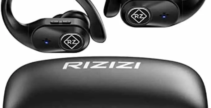 RIZIZI Wireless Earbuds Bluetooth Headphones Noise Reduction Mic with Wireless Charging Case and LED Digital Display 40hrs Playtime Earphones with Over-Ear Earhooks Bass Sound Headset for Sport Gym