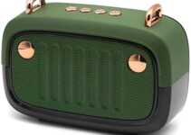 Retro Bluetooth Speaker, BOOMERVIVI Wireless Portable Speaker with FM Radio Function, Mini Body with Strong Bass Enhancement, Support TF Card AUX-in U-Disk Play (Green)