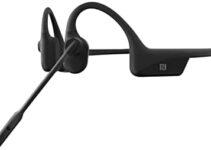Shokz OpenComm Bone Conduction Open-Ear Stereo Bluetooth Headset with Noise-Canceling Boom Microphone – Wireless Headset for Mobile Use, with Bookmark