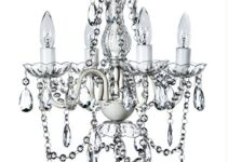 The Original Gypsy Color 4 Light Crystal White Hardwire Flush Mount Chandelier H17.5”xW15”, White Metal Frame with Clear Glass Stem and Clear Acrylic Crystals & Beads That Sparkle Just Like Glass
