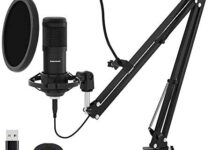USB Streaming Podcast PC Microphone, SUDOTACK Professional 192KHZ/24Bit Studio Cardioid Condenser Mic Kit with Sound Card Boom Arm Shock Mount Pop Filter, for Skype Youtuber Karaoke Gaming Recording