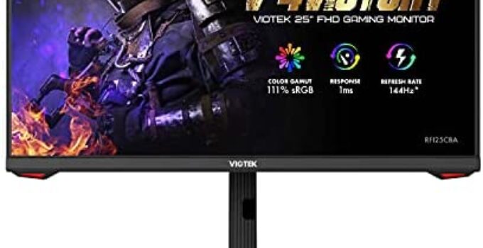 VIOTEK Reaper RFI25CBA 25 Inch Extreme Gaming 144hz Monitor – Low Lag 1ms MPRT Frameless FHD 1080p IPS 111% sRGB Panel GSYNC FreeSync DP 1.2 HDMI 2.0 USB-C Adjustable Stand — 3 Years Zero Dead Pixels