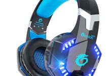 VersionTECH. G2000 Gaming Headset for PS5 PS4 PC Xbox One, Surround Sound Over Ear Headphones with Mic, LED Light for Mac Laptop Switch Playstation Xbox Series X/S -Blue