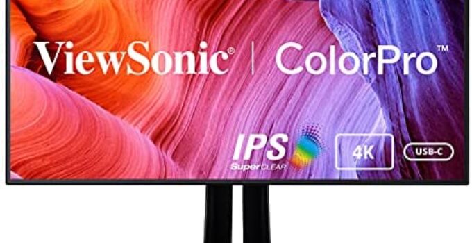 ViewSonic VP3268a-4K 32 Inch Premium IPS 4K Monitor with Advanced Ergonomics, ColorPro 100% sRGB Rec 709, 14-bit 3D LUT, Eye Care, HDR10 Support, HDMI, USB C, DisplayPort for Professional Home Office