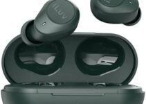 iLuv TB200 Small Ear Wireless Earbuds, Bluetooth Built-in Microphone, 18 Hour Playtime, IPX6 Waterproof Protection Compatible with Apple & Android Includes Charging Case and 4 Ear Tips, Midnight Green