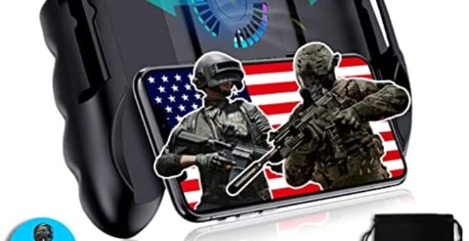 4 Trigger Mobile Game Controller with Cooling Fan Adjustable Stand for PUBG/Call of Duty/Fotnite [6 Finger Mode] GAMR+ L1R1 L2R2 Gaming Grip Gamepad