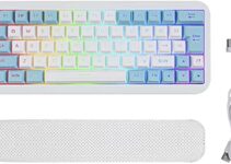 60% Wireless Gaming Keyboard,Ultra-Compact 2.4G Rechargeable RGB Gaming Keyboard,with Detachable Wrist Rest Backlit Ergonomic 63 Keys Keyboard for Windows Mac PC Xbox PS4 Gamers(Whiteblue)…