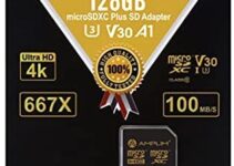 Amplim 128GB Micro SD Card, Extreme High Speed MicroSD Memory Plus Adapter, MicroSDXC SDXC U3 Class 10 V30 UHS-I TF Nintendo-Switch, Go Pro Hero, Surface, Phone Galaxy, Camera Security Cam, Tablet