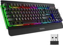 COLIKES CL315 Wireless Gaming Keyboard, Light Up LED Backlit, Rechargeable 50 Hours Battery Life & Sleep Mode & Indicators, Quiet, Ergonomic Metal Wrist Rest for PC Computer Gamer – 2.4G USB, Black