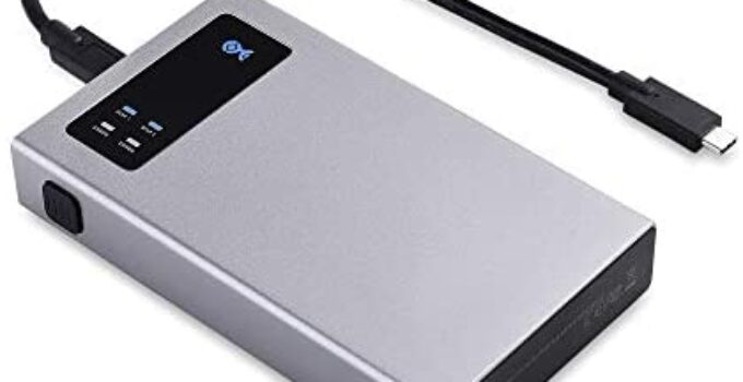 Cable Matters 10Gbps Aluminum Dual Bay 2.5 Inch External SSD Enclosure (USB C Enclosure) with USB-C and USB-A Cables Supporting RAID 1 and RAID 0 – Thunderbolt 4 / USB4 / Thunderbolt 3 Port Compatible