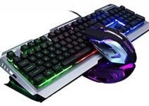 Colorful Keyboard and Mouse Combo Wired,Color Changing LED Keyboard,Lighted Gaming Keyboard,USB Gaming Mouse Rainbow Keyboard Set,RGB LED Keyboard Mouse,Iron Durable Metal Membrane Keyboard
