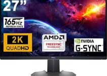 Dell 27 Gaming Monitor 27” 2K QHD (2560 x 1440) Up to 165Hz Refresh Rate IPS Panel 1ms GTG 16:9 400 cd/m² Brightness 1.07 Billion Colors AMD FreeSync Premium Pro NVIDIA G-SYNC DisplayPort HDMI