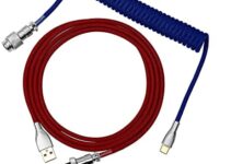 EPOMAKER Mix 1.8m Coiled Type-C to USB A TPU Mechanical Keyboard Space Cable with Detachable Aviator Connector for Gaming Keyboard and Cellphone (Dark Blue & Red)