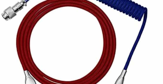 EPOMAKER Mix 1.8m Coiled Type-C to USB A TPU Mechanical Keyboard Space Cable with Detachable Aviator Connector for Gaming Keyboard and Cellphone (Dark Blue & Red)